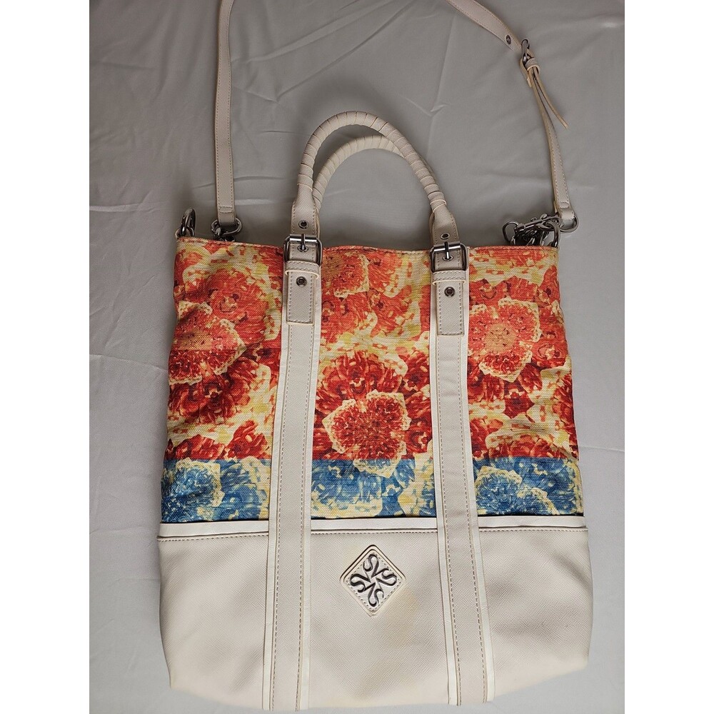 Vera Wang Bombee Floral Tote Bag Purse White Multicolor Shoulder Bag Faux Leathe